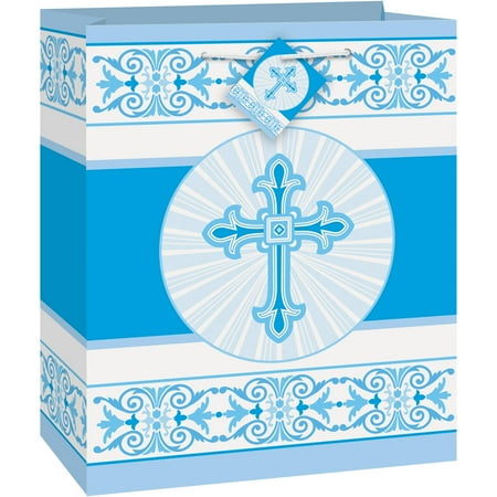 Radiant Cross Religious Gift Bag, Blue