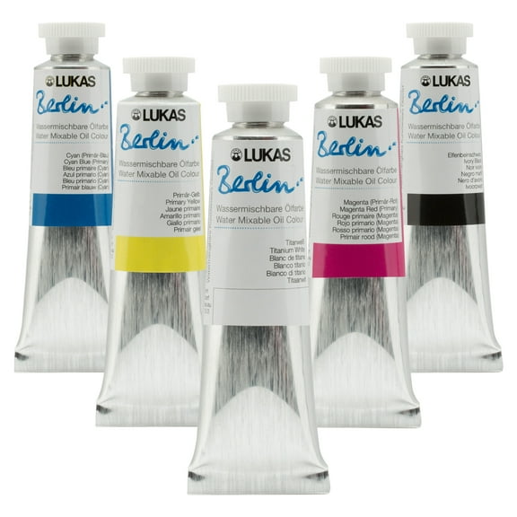 Lukas Water Mixable Oil Paint - Eco-Friendly, 37ml Mixing Set of 5, Solvent-Free Artist Oil Paint with Lightfast Pigments and Beeswax for Smooth Consistency, Water Soluble, Quick-Drying