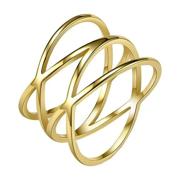 PAURO Women's Stainless Steel Hip Hop Hollow Out Cross Plain Statement Ring Gold Size 7