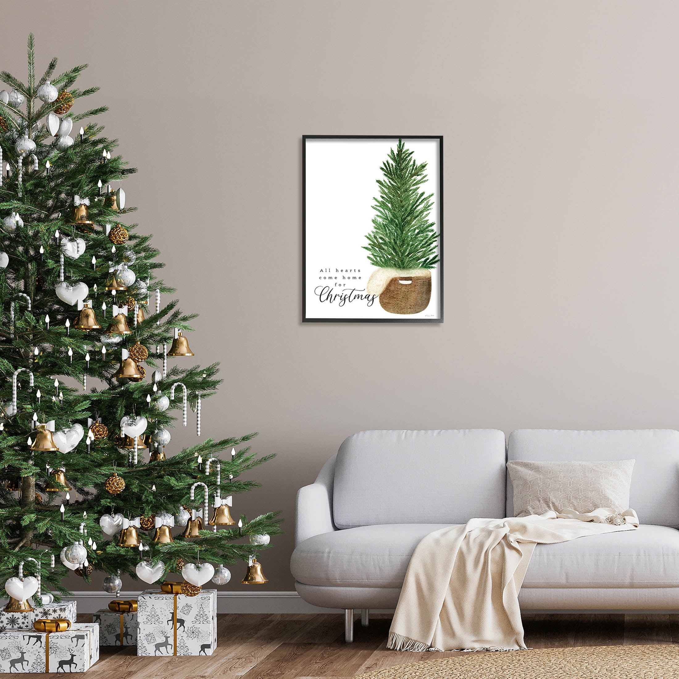 All Hearts Home For Christmas Phrase Holiday Graphic Art Black Framed Art Print Wall Art
