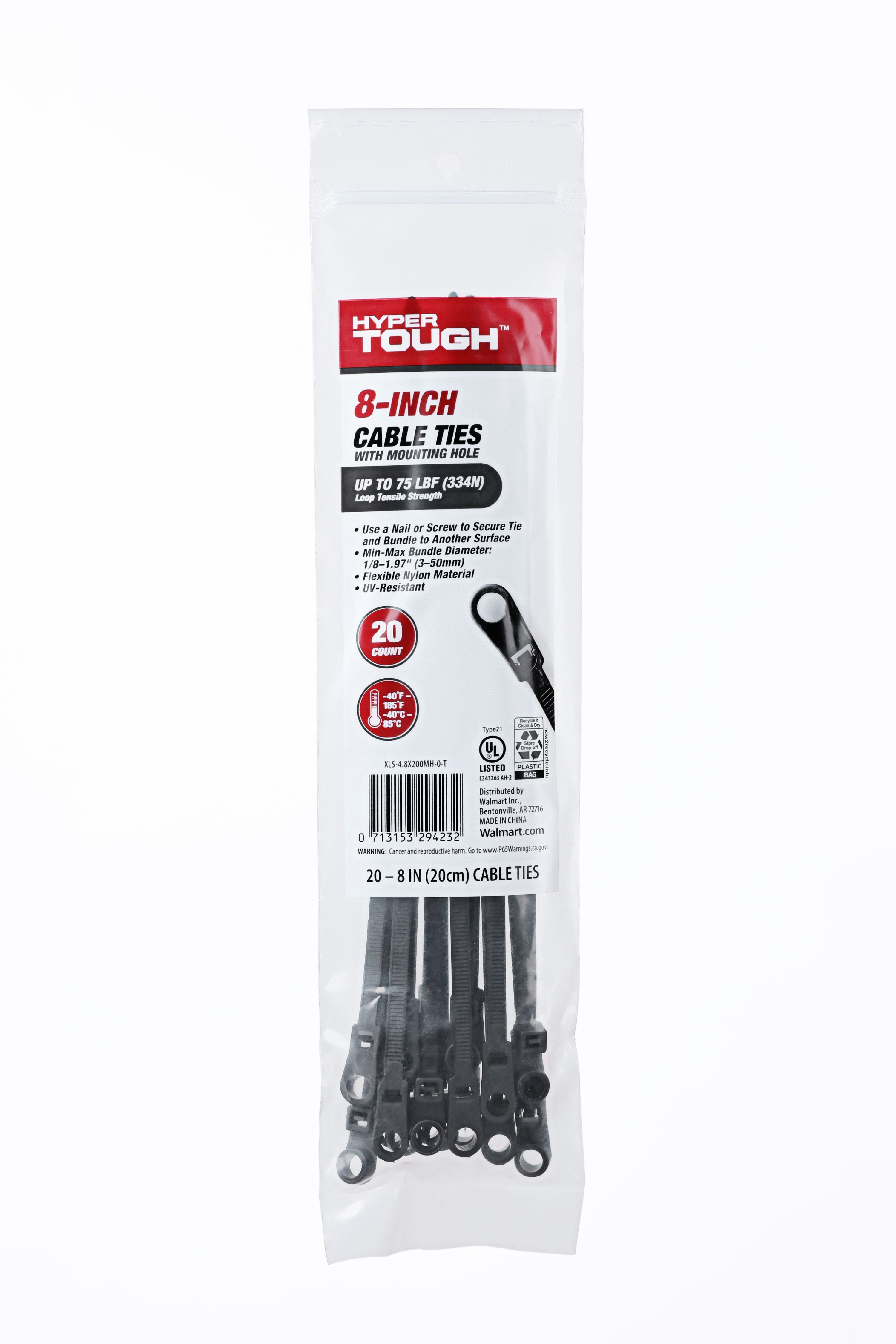 Hyper Tough Cable Ties 8 Inch Natural 20Pcs Durable Nylon