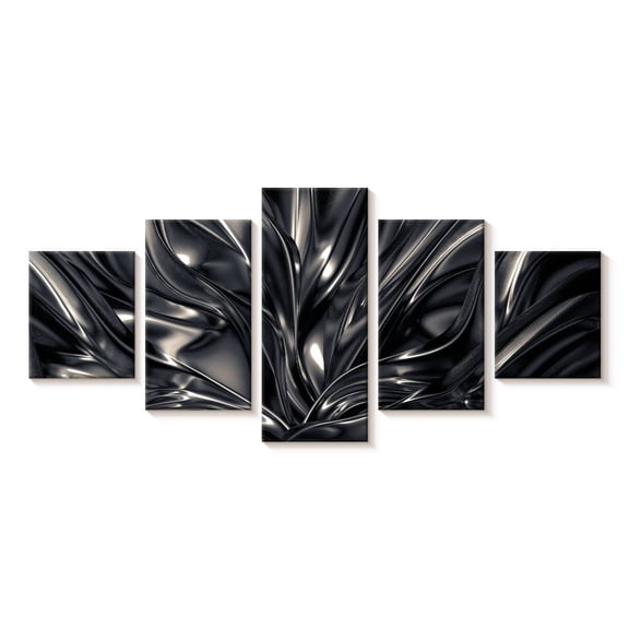 Elephant Stock Black And Silver Abstract Wall Art - Horizontal Multi Panel Canvas - Living Room Wall Decor - Abstract Multi Panel - Gray And Black Decor - 29" x 12"