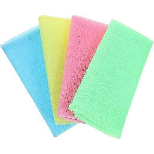 Toalla/paño de baño de nailon japonés para la piel (4 unidades) azul, amarillo, rosa y verde