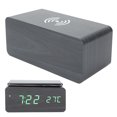 thumbnail image 4 of Wooden Clock, Voice Activated Clock Convenient  For Home Black Wooden Green Light, 4 of 8