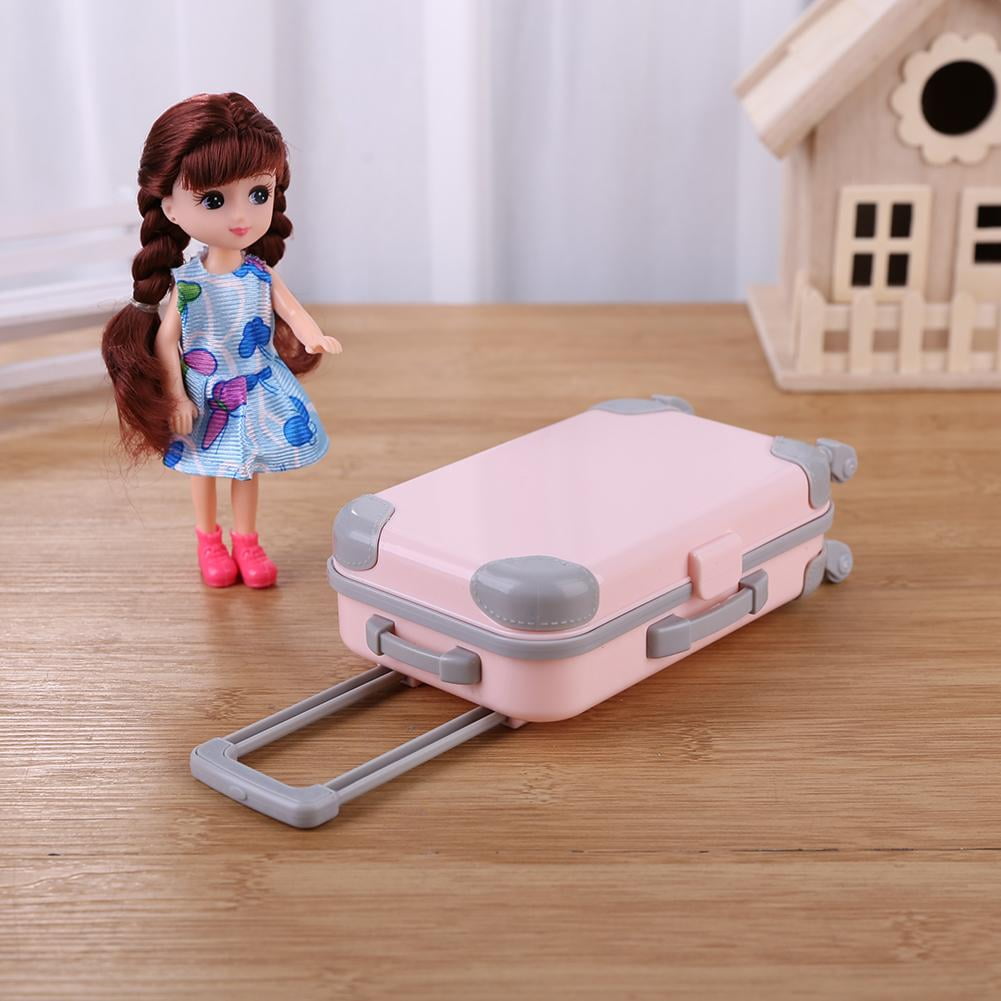 Aktudy Mini Plastic Suitcase Luggage Play House Toys Travel Girl Doll Accessories, Size: One size, Black