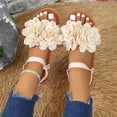 thumbnail image 4 of Xucatan Women's Floral Appliqué Flat Sandals, Round Toe Open Toe Slides with Elastic Back Strap, Fabric Casual Beach Shoes, Versatile Spring Summer Footwear Gift, 4 of 9