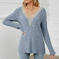 thumbnail image 5 of Black and Friday Deals 2023 Cotonie Women's Solid Color V-neck Long Sleeve Sweater Knitted Strip Sweater 2023 Trendy Casual Tops,Blue,XL, 5 of 8