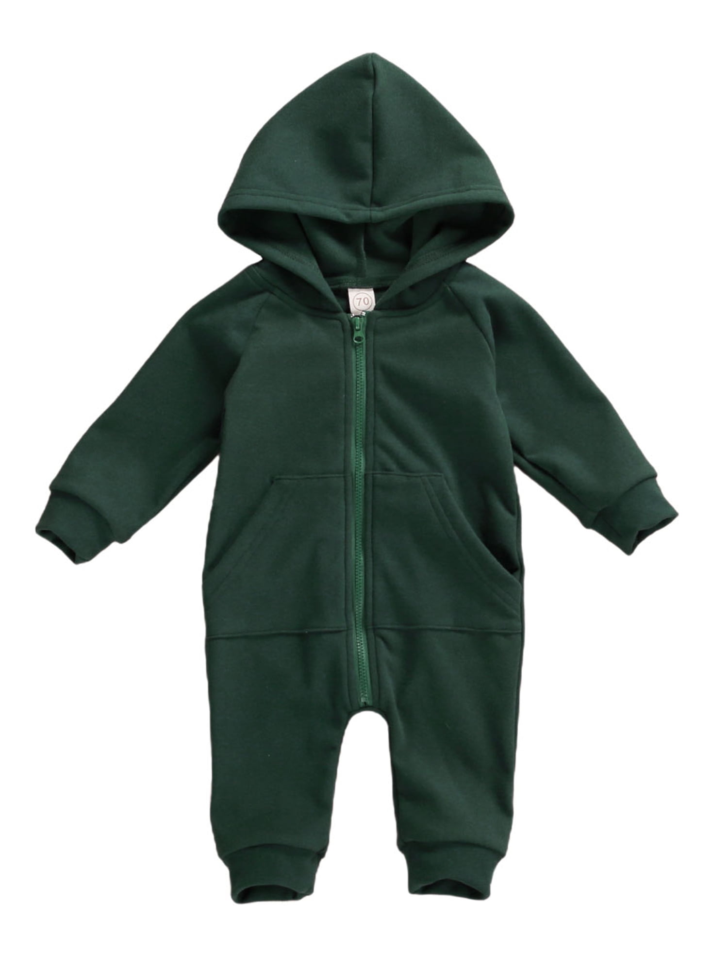Baby Boy Long Sleeve Hoodie Romper Jumpsuit with Zipper Pocket Outfit