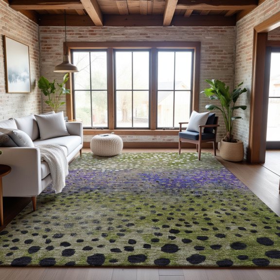 Addison Rugs Mayfield Premium Machine Washable Transitional Circles Green Rectangle Rug, 9' x 12'