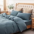 thumbnail image 7 of PURE ERA Duvet Cover Set Twin Size Jersey Knit 100% Cotton 1x Pillow Sham Soft Breathable T-shirt Cotton,Cerulean Blue, 7 of 7