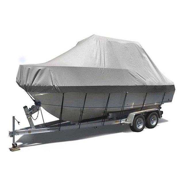 Cubierta portátil impermeable para barco, resistente al agua, de 570 x 300 cm, tela Oxford gris impermeable y duradera, para yate, barco de pesca, tricasco (16-18FT-V)