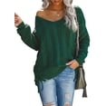thumbnail image 3 of Asyoly Women Winter Side Weave Cable Knit Sweater V Neck Drop Shoulder Jumpers Tops, 3 of 9