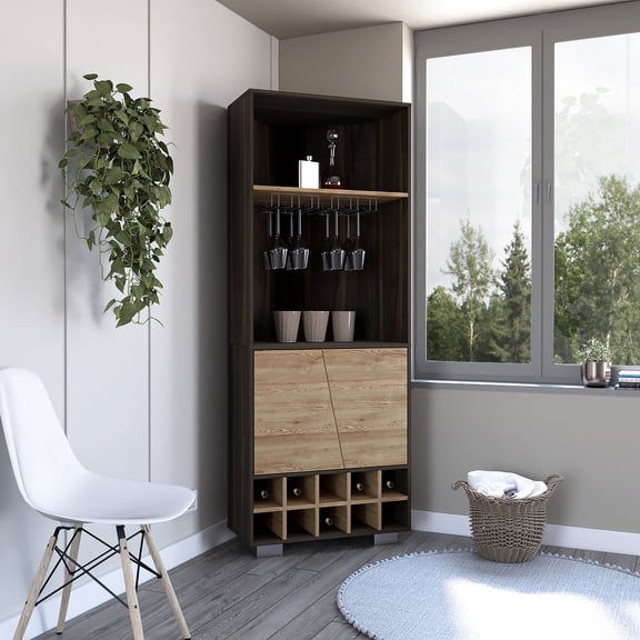 Modern Cabinet, Corner Bar With Ten Built-in Wine Rack, Two Shelves, Double Door Door, Living
