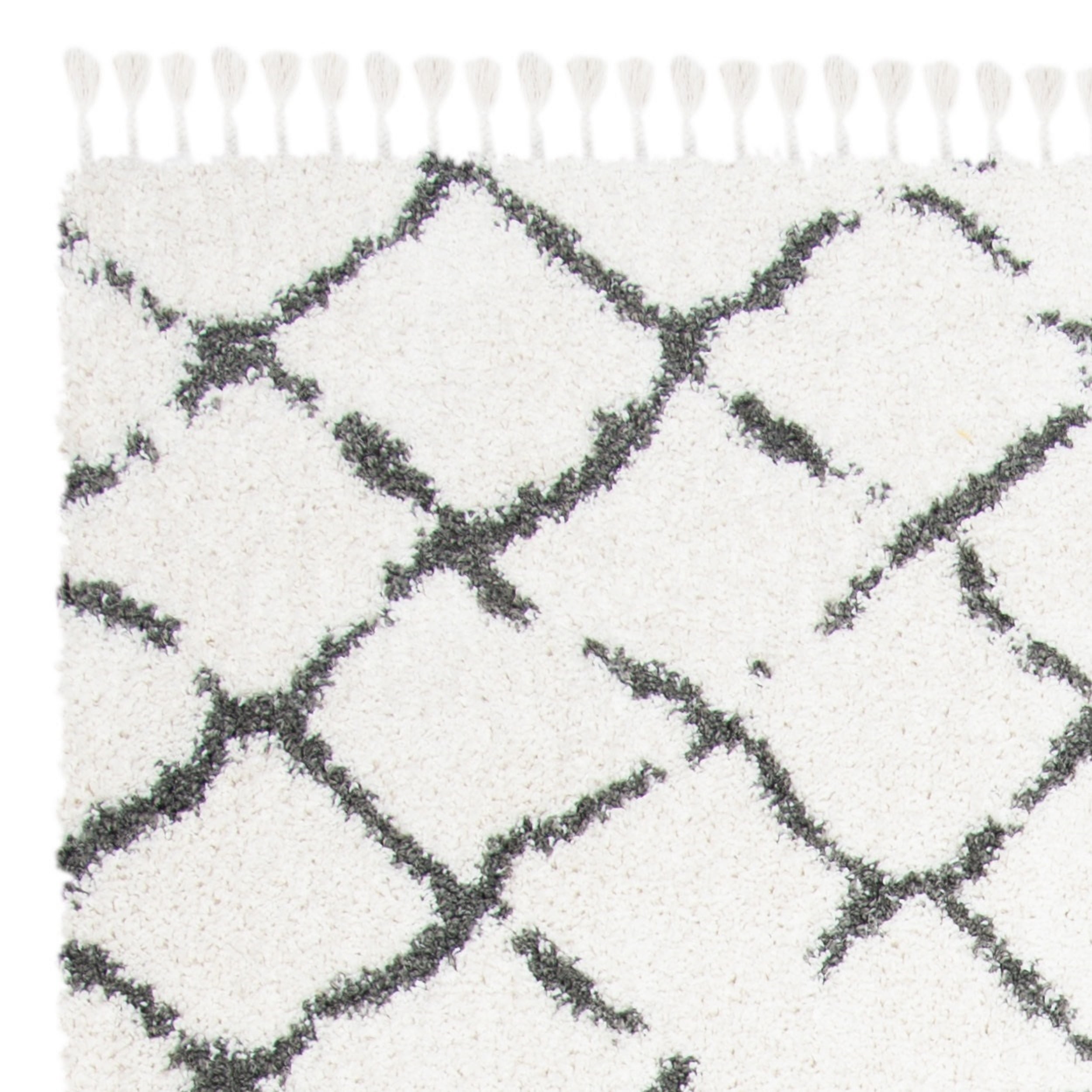 SAFAVIEH Moroccan Fringe Dorian Geometric Shag Area Rug, Ivory/Grey, 9' x 12'