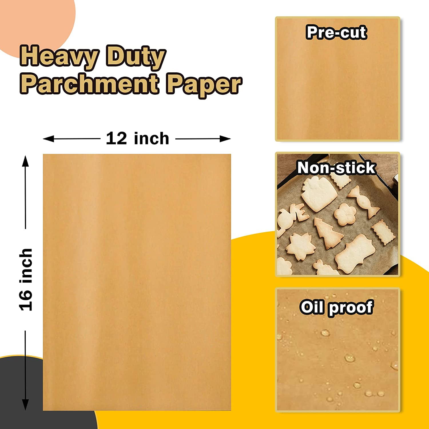 Parchment Paper, 300 PCS Parchment Paper Sheet 12×16 Inch, YULEER  Unbleached Parchment Paper with a Silicone Brush, Suitable for Baking,  Cooking