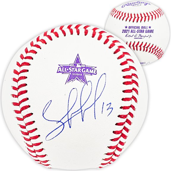 Salvador Perez Autographed Official 2021 All Star Game Logo Game Baseball Kansas City Royals Beckett BAS Witness 216044