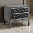 thumbnail image 2 of HomeStock Vibes 29 Inch Nightstand with 2 Faux Leather Upholstered Drawers Gray Wood Finish Painted Silver Accent Frames Square Knobs, 2 of 6