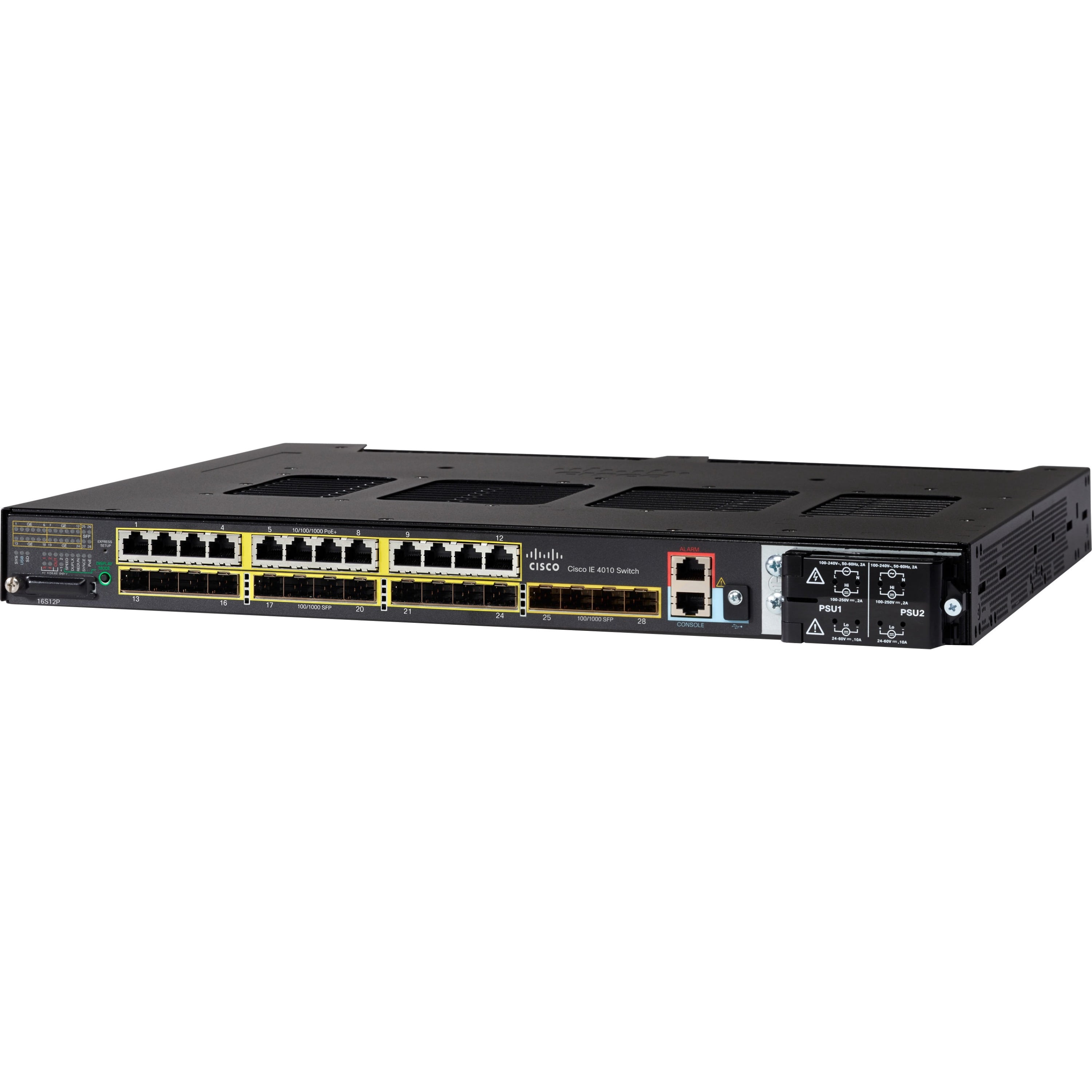 Cisco IE-4010-16S12P Ethernet Switch - 12 Ports - Manageable - Gigabit Ethernet - 1000Base-X, 10/100/1000Base-T - 3 Layer Supported - Modular - 16 SFP Slots - Optical Fiber, Twisted Pair - 1U - Rac...