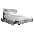 thumbnail image 2 of Castle Place Square Weave Contemporary Velvet Queen Platform Bed With Storage, Silver Grey, 2 of 11