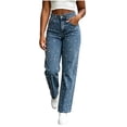 thumbnail image 5 of Karymi Women's Pants Pearl Embellished Straight Leg Jeans, High Waist Button Fly Belt Loops Trousers, Vintage Streetwear Pants Linen&nbsp;Pants&nbsp;Women, 5 of 8