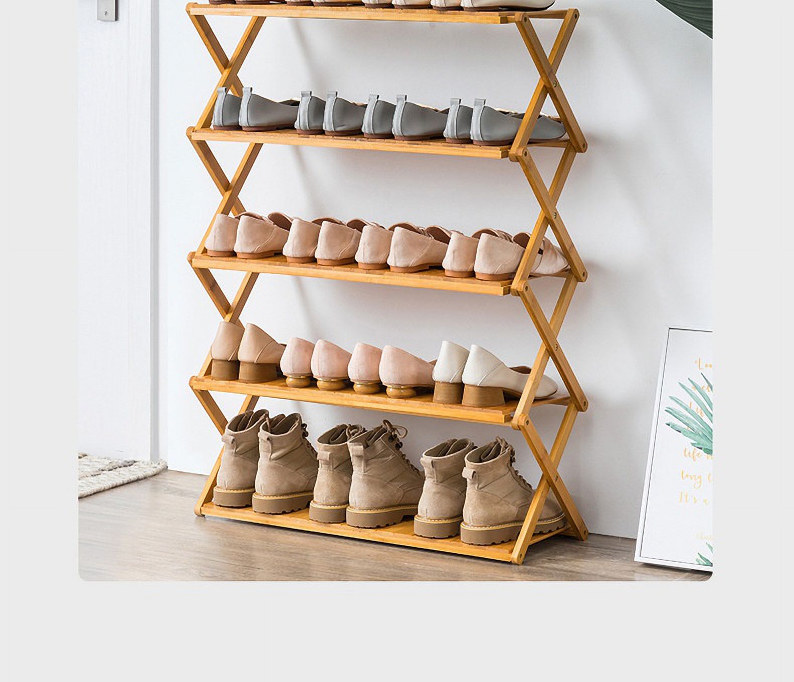 Folding Shoe Rack for Entryway, Bamboo 6 Tier Stackable Installation-Free Shoe Storage Cabinet for 21-25 Pairs for Boots Heels Sandals Slippers, Green