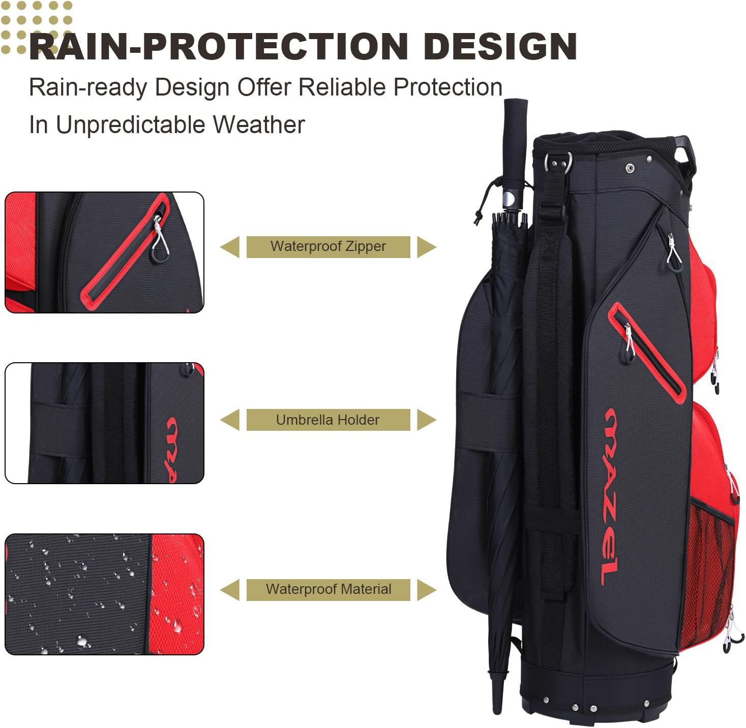MAZEL Golf Cart Bag with 7-Way Full Length Dividers Top and 9 Pockets,Lightweight Golf Club Bag for Men & Women