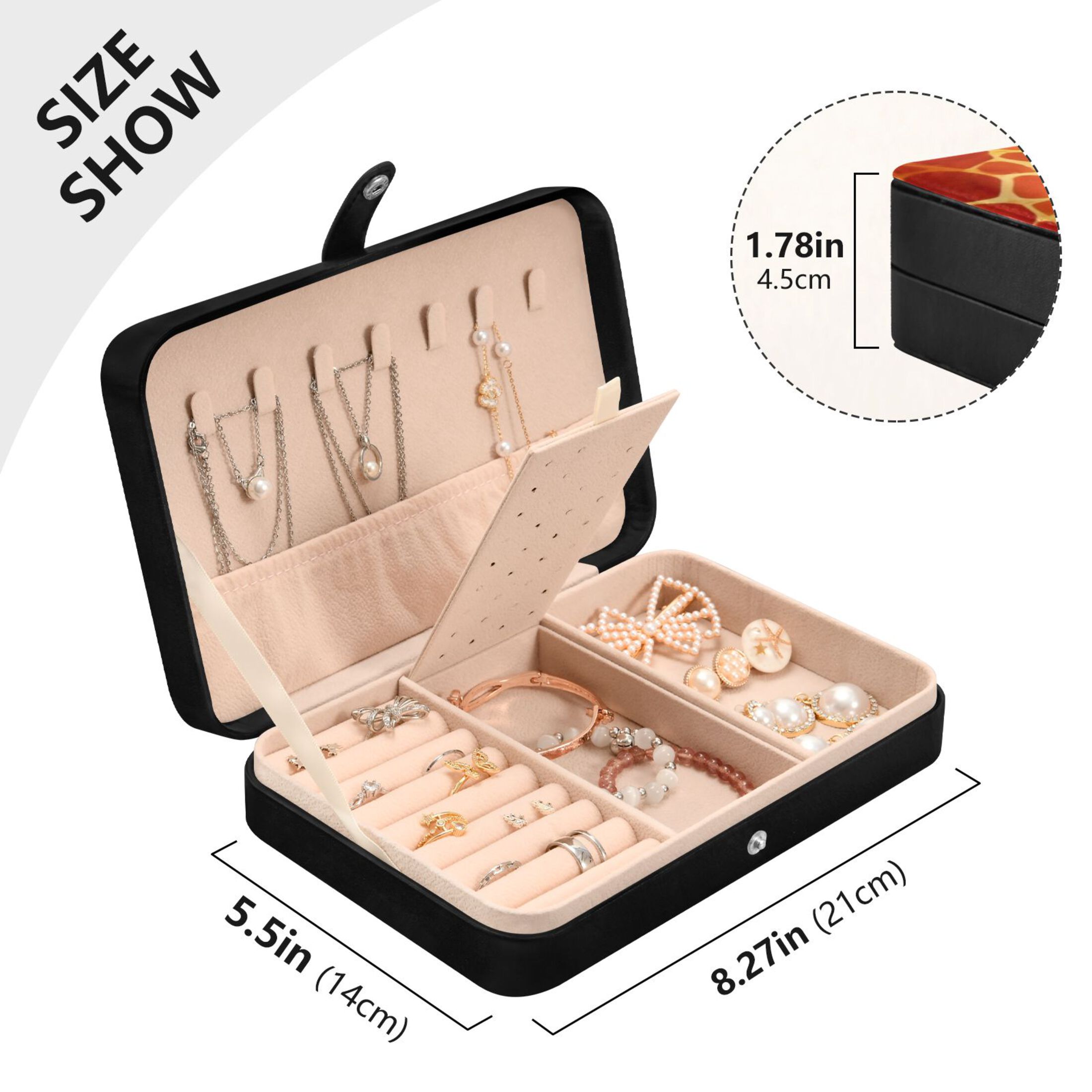 Leather Jewelry Box Rectangular 8.27x5.5x1.78In Travel Jewelry Storage Earrings Necklace Bracelet Watch Brooch Storage Beautiful Orange Pattern