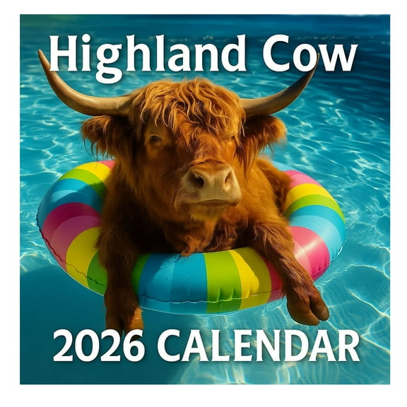 YiJuHui 1pcs Scottish Highland Cow 2026 Wall Calendar - Monthly Planner with Matte Paper, Rustic Farmhouse Decor for Kitchen or Office