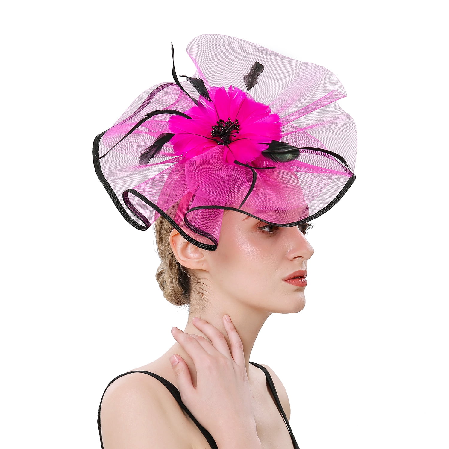 Women's Veil Fascinators Cocktail Party Wedding Feather Mini Top Hats Pin Clips 