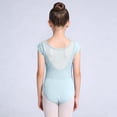 thumbnail image 5 of CQONEPT Ballet Dance Dress for Girls Short Sleeved Gym Bodysuit Leotard Skirt Comfortable Stretchy Tops Light Blue 9-10 Years, 5 of 6