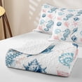 thumbnail image 4 of spefrowx Kawaii Seahorse Quilt King for Boys, Blue Pink Conch Starfish King Coverlet Set, 3-Piece, 4 of 7