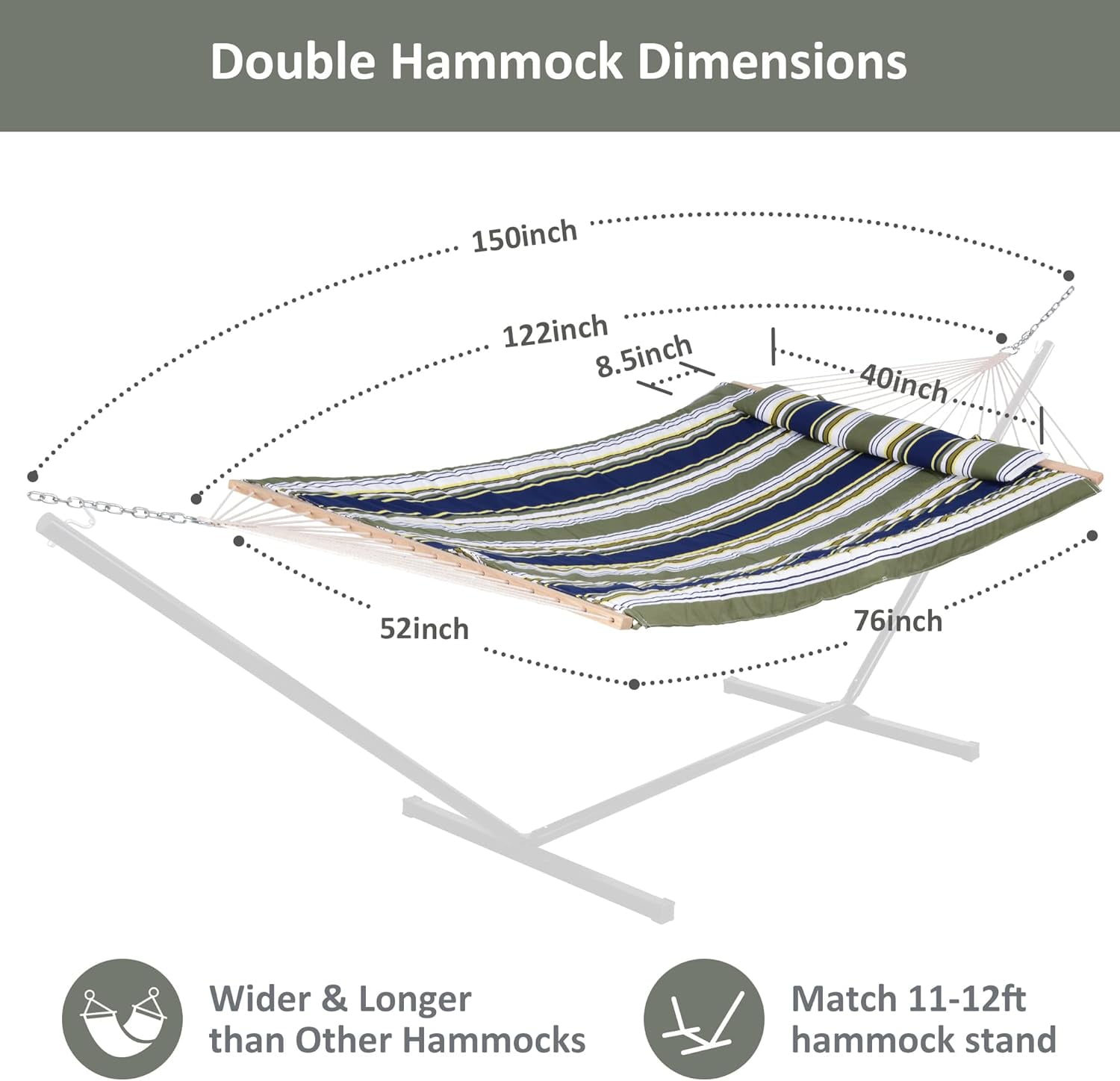 SUNCREAT Hammocks Outdoor Double Hammock with Hardwood Spreader Bar, Cotton Rope Hammock with Polyester Pad (Blue&Aqua)