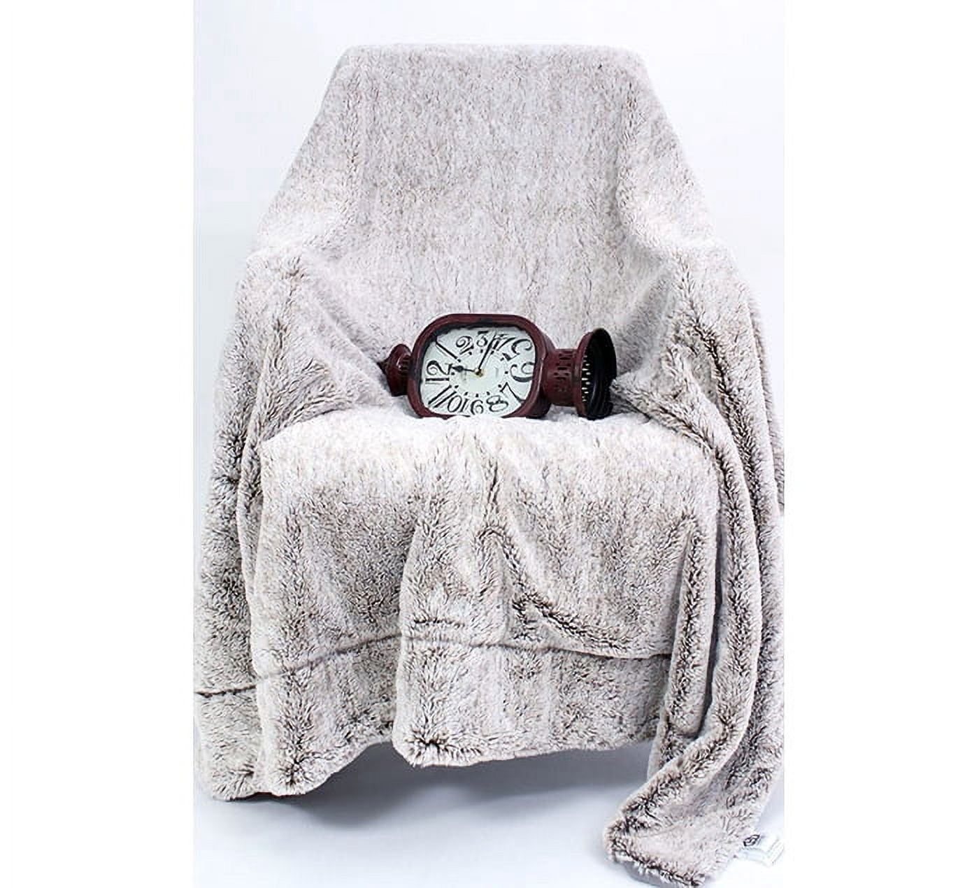 Luxury Grey Faux Fur Throw Blanket and Back Fleece