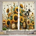 thumbnail image 7 of Ambesonne Farmhouse Valance & Curtain 3 Pcs Set, Sunflowers Cow Bee Summer, 55"x30", Mustard Eggshell Cocoa, 7 of 7