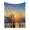 thumbnail image 1 of City Soft Flannel Fleece Throw Blanket, Tranquil Sunrise at Midtown Manhattan United States NYC Waterfront America, Cozy Plush for Indoor and Outdoor Use, 70" x 90", Pale Blue Peach Tan, by Ambesonne, 1 of 6