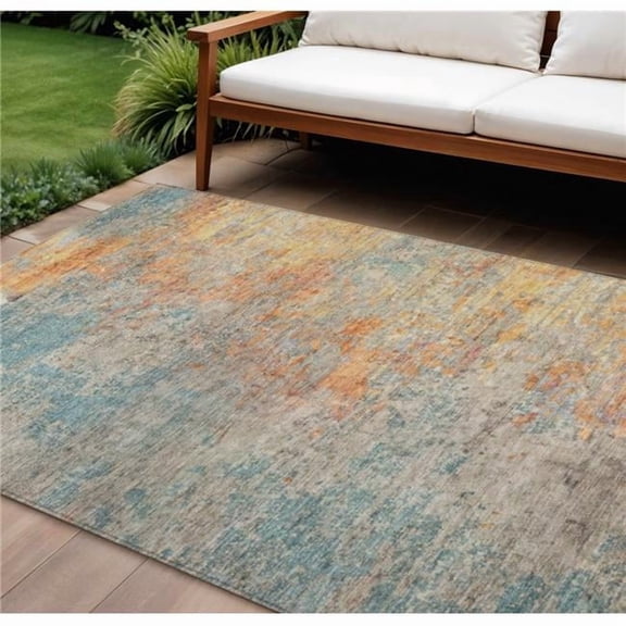 HomeRoots 608834 8 x 10 ft. Teal Blue Abstract Washable Indoor & Outdoor Rectangle Area Rug