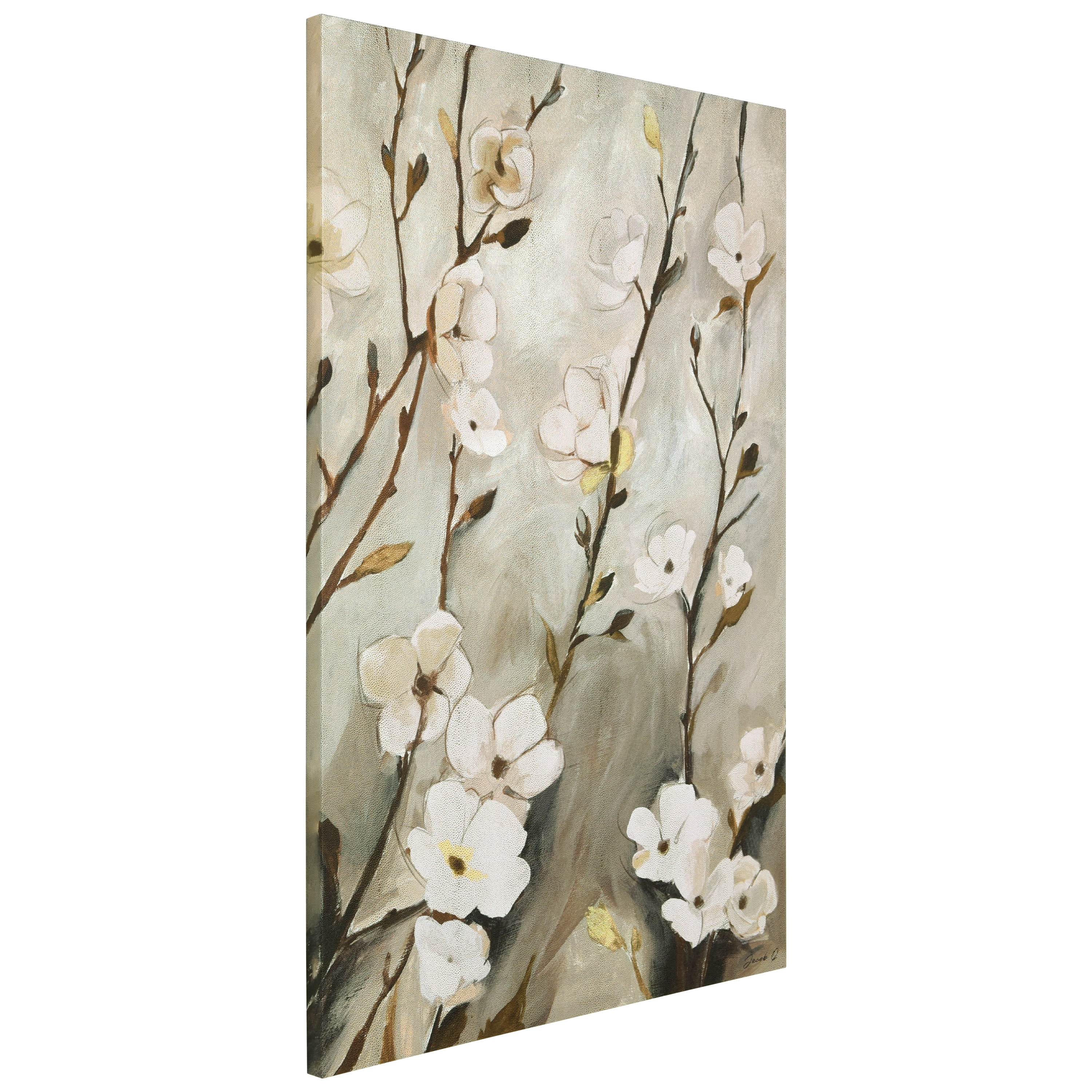 "Blossoming Tranquility" Floral Rendered on Gold Shagreen Wrapped Canvas Wall Art, sized 60"x40"