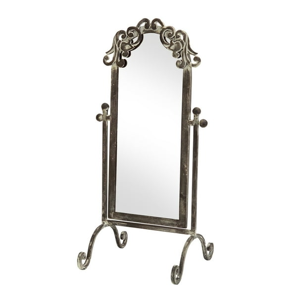 17.75" Antique Gray Metal Tabletop Swivel Mirror