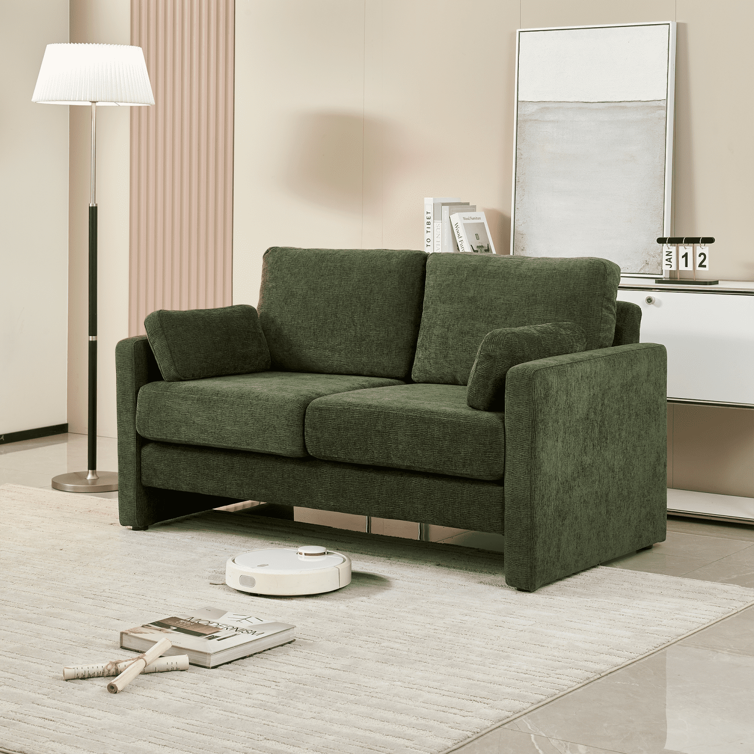 Gewnee 58.66'' Modern LoveSeat, 2-seat Chenille sofa Mid Century for Living Room and Small Spaces,