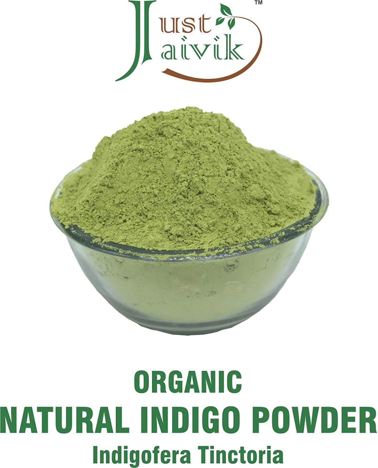 Just Jaivik 100% Organic Indigo Powder - 227 gms / 1/2 LB Pound / 08 Oz -  Indigofera Tinctoria- A 100% Organic Hair Dye - Color your hair dark brown  to black with Henna 