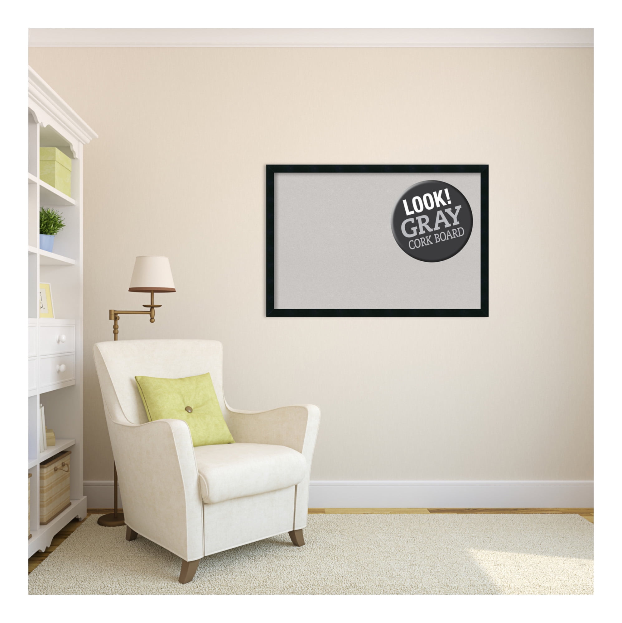 Amanti Art Black Cork Board Wood Framed Mezzanotte Black Bulletin Board 38 in. x 26 in.