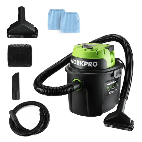 WORKPRO Wet Dry Vacuum 2.5 Gallon 3 Peak Horsepower Portable Shop Vacuum Cleaner Black W125080A