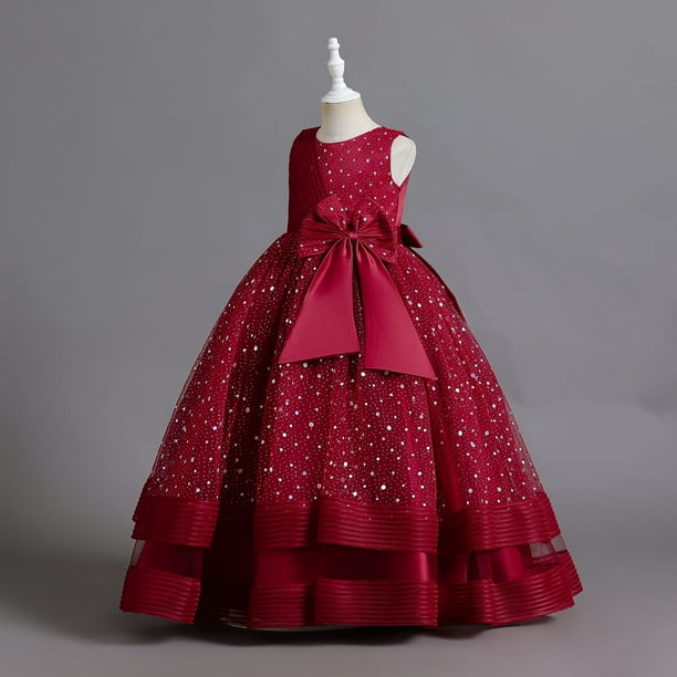 Ropa para ninos vestido de nina con punto de onda vestido de princesa con lazo grande vestido de nina de flores para ninas Walmart en linea