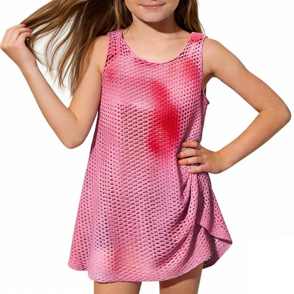 lnmuld Girls' Tie-Dye Knit Swim Cover Up Dress Sleeveless Beach Cover Up Toddler Kids Summer Casual Pool Party Size:3-4 Years