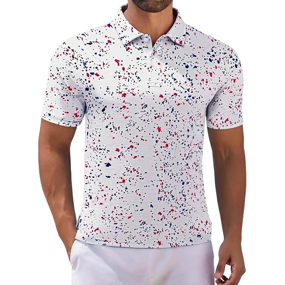 BUWTTED Men's Polo Shirts Business Summer Short Sleeve Button Lapel Regular Fit Golf Sports Mens Shirts White L