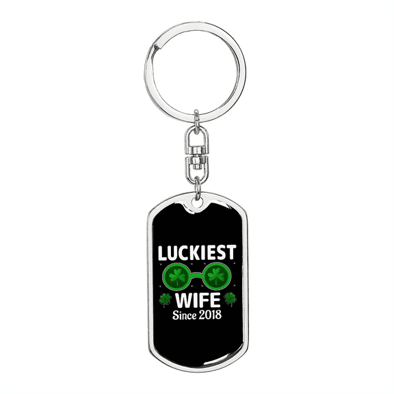 To My Wife  Luckiest Wife Since 2018 Stainless Steel or 18k Gold Premium Swivel Dog Tag Keychain