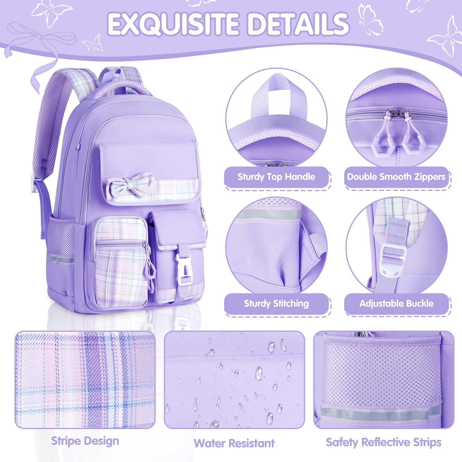 Gynky School Backpack School Bookbag for Middle School Students Book Bag for Elementary Primary Kawaii Backpack, Purple