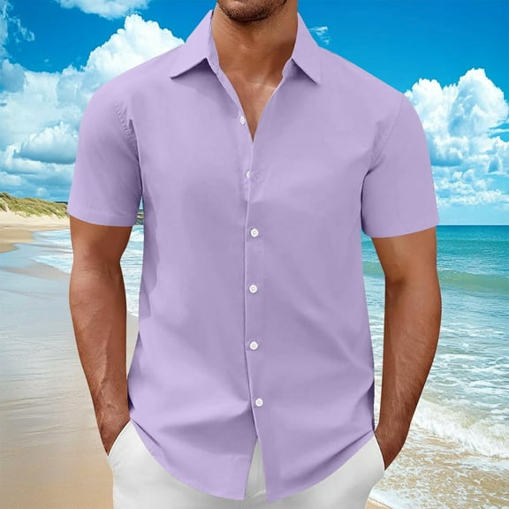 Mens Big and Tall Shirts S-5X Plus Size Short Sleeve T-Shirts Button-Down Casual Solid Lightweight Collared Going-Out Beach Tees Tops
