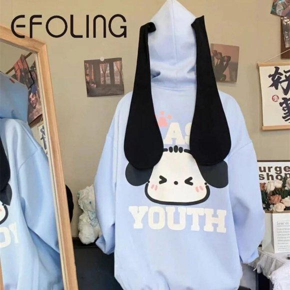Figurine Anime Sanrios Pochaco Kawaii Automne Hiver Coton Chandail à Capuchon pour Filles Blouse Décontractée Dessin Animé Haut à Fermeture à Glissière Imprimé Cadeau de Noël pour Filles HOEMLIN