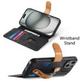 thumbnail image 2 of for iPhone 16 PU Leather + TPU Wallet Case, Card Slots Wristband Kickstand RFID Blocking Anti Peeping Magnetic Clasp Full Body Protection Phone Cover for iPhone 16, Black, 2 of 9